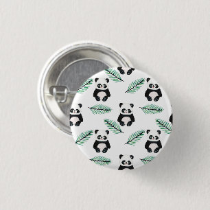 Cute panda and palm leaf pattern 3 cm round badge