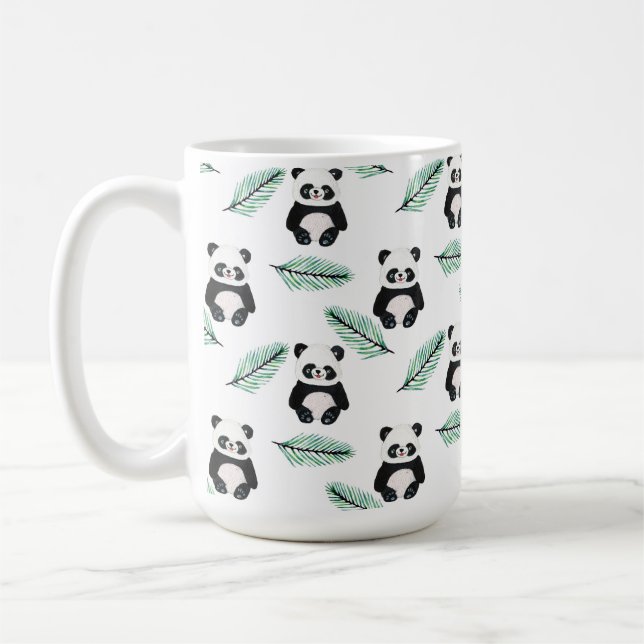 Cute panda and palm leaf pattern coffee mug (Left)