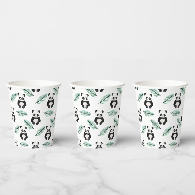 Cute panda and palm leaf pattern paper cups (Multi)