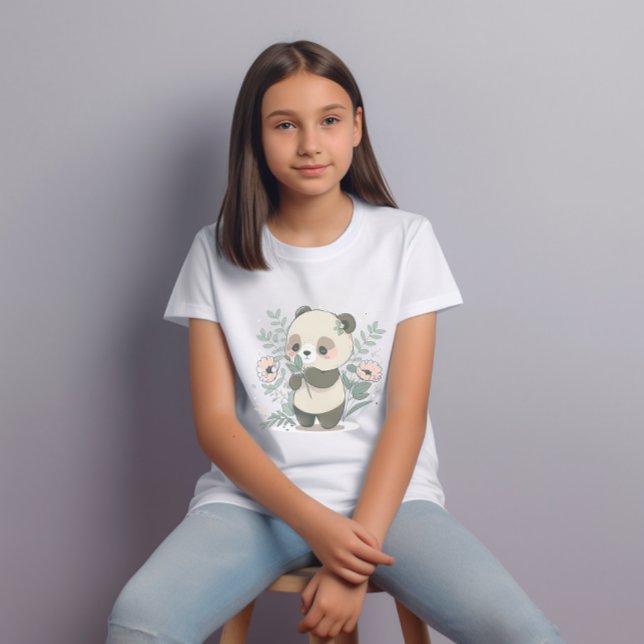Cute Panda and Pink Flowers Graphic  T-Shirt (Creator Uploaded)