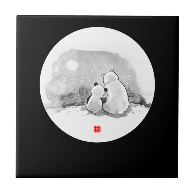 Cute Panda And Polar Bear Animal Lover Ceramic Tile (Front)
