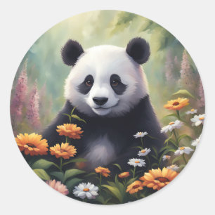 Cute Panda Animal Floral Classic Round Sticker