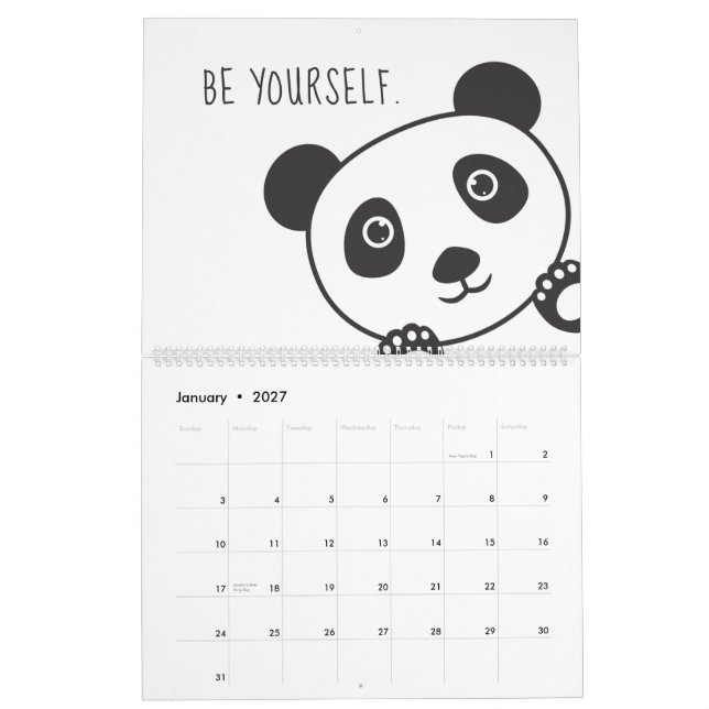 Cute Panda Animal Motivation Inspiration Kids Calendar (Jan 2027)