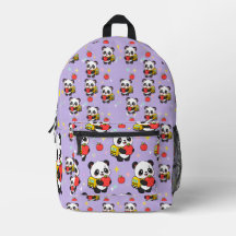 Cute Panda Apple School Pattern Purple