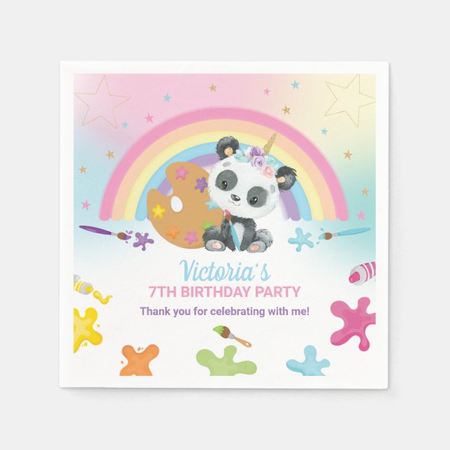 Cute Panda Art Craft Paint Party Rainbow Birthday Napkin (Front)