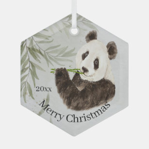 Cute Panda Asian Bear Animal Bamboo Dated Glass Tree Decoration