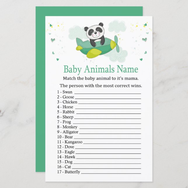 Cute panda Baby Animals Name Game (Front/Back)