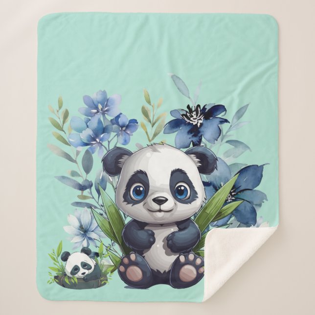 Cute Panda Baby Sherpa Blanket (Front)