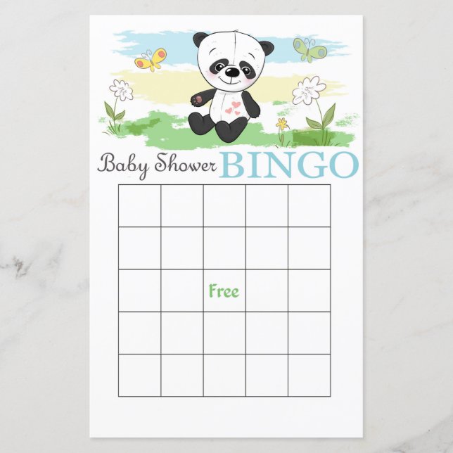 Cute Panda baby shower bingo card (Front)