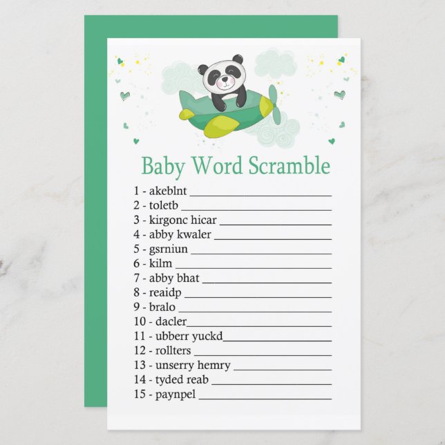 Cute panda Baby word scramble game (Front/Back)