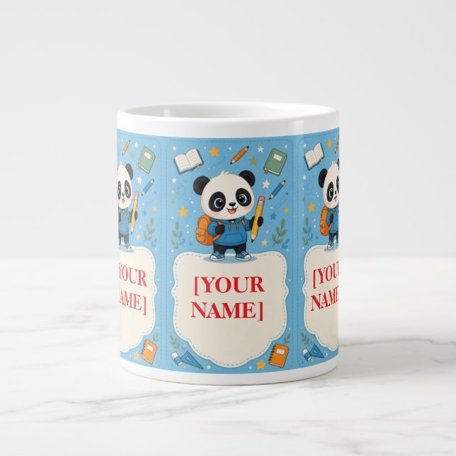 Cute Panda Back to School Supplies Large Coffee Mug (Front)