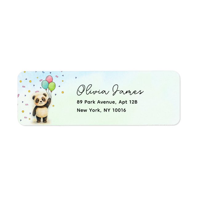 Cute Panda Balloon 1st Birthday Return Labels (Front)