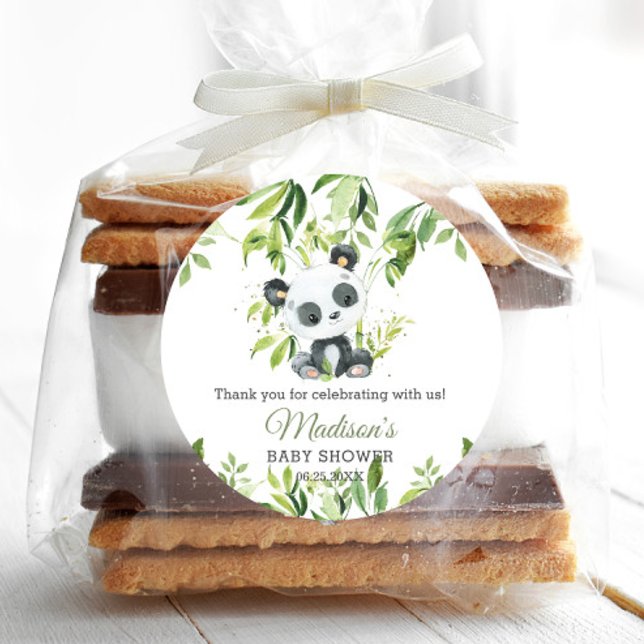 Cute Panda Bamboo Greenery Baby Shower Neutral Classic Round Sticker (Creator Uploaded)