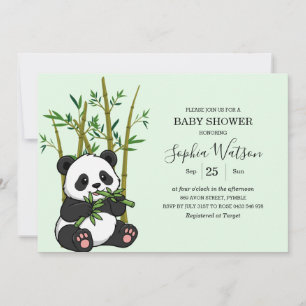 Cute Panda Bamboo Mint Baby Shower Invitation