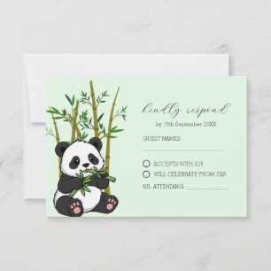 Cute Panda Bamboo Mint Baby Shower RSVP Card