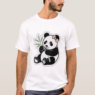 Cute Panda Bamboo Pink Bow T-Shirt Design