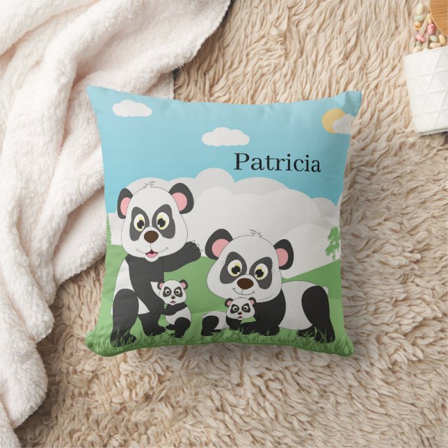 cute panda bear add name decor cushion (Blanket)