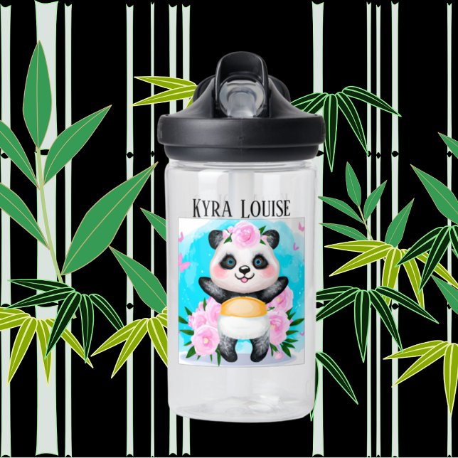 cute Panda bear add name kids Water Bottle (Creator Uploaded)