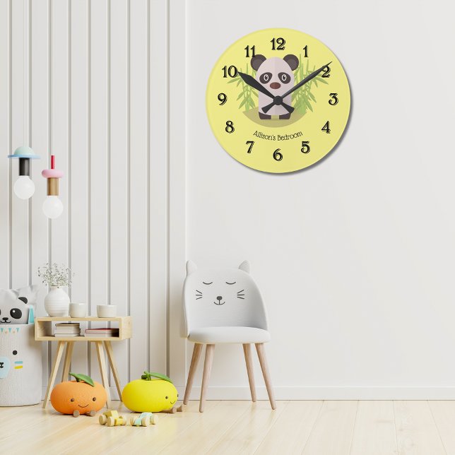 Cute Panda Bear Amid Bamboo Round Clock (Creator Uploaded)