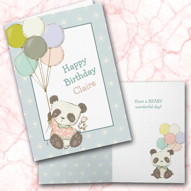 Cute Panda Bear and Balloons Birthday Card (Creator Uploaded)