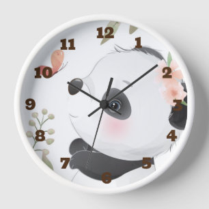 Cute Panda Bear and Butterfly Clock