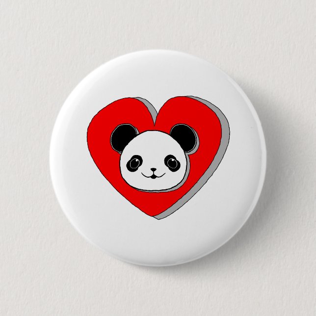Cute Panda Bear And Red Heart Drawing 6 Cm Round Badge (Front)