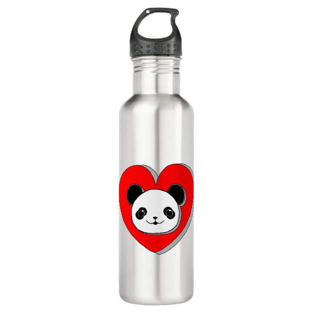 Cute Panda Bear And Red Heart Drawing 710 Ml Water Bottle (Front)