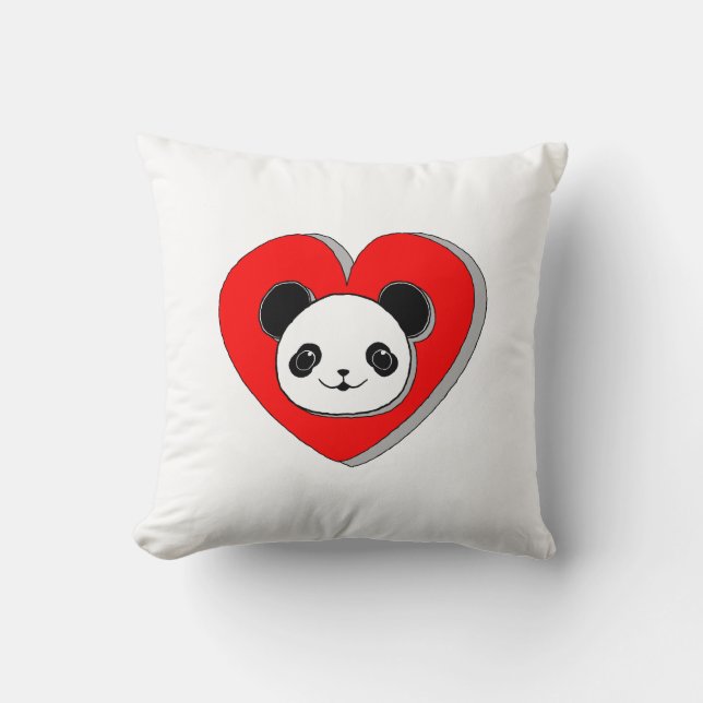 Cute Panda Bear And Red Heart Drawing Cushion (Front)