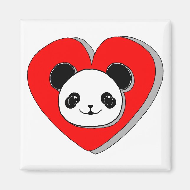 Cute Panda Bear And Red Heart Drawing Magnet (Front)