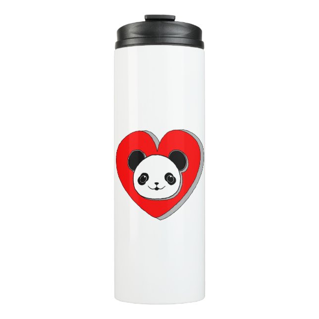 Cute Panda Bear And Red Heart Drawing Thermal Tumbler (Front)