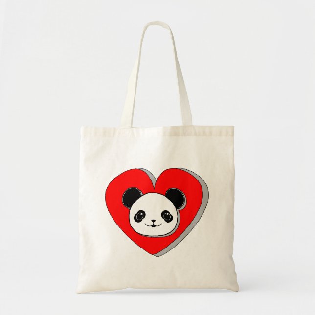 Cute Panda Bear And Red Heart Drawing Tote Bag (Front)