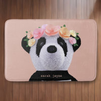 Cute Panda Bear Animal Custom Peach Girly Bath Mat