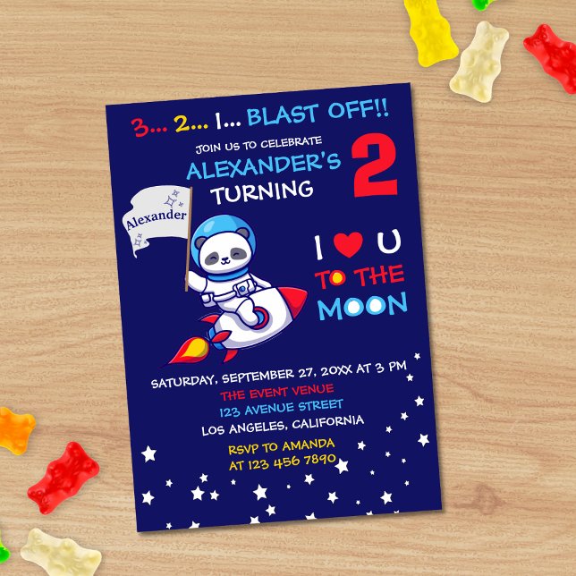 Cute Panda Bear Astronaut On Rocket Ship Birthday Invitation (Creator Uploaded)