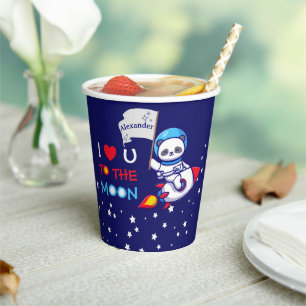 Cute Panda Bear Astronaut On Rocket Ship Kids  Paper Cups