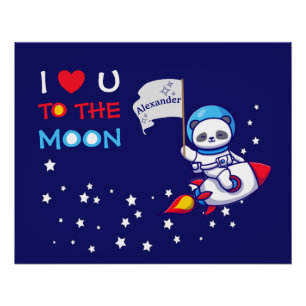 Cute Panda Bear Astronaut On Rocket Ship Kids  Poster