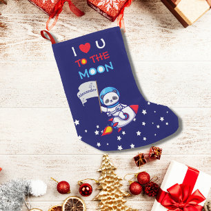 Cute Panda Bear Astronaut On Rocket Ship Kids  Small Christmas Stocking