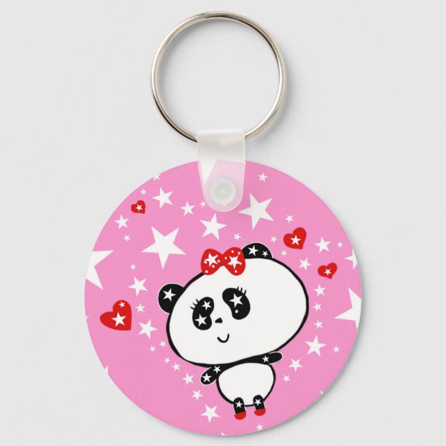 Cute Panda Bear Baby Girl Kawaii Art by LeahG Key Ring (Front)