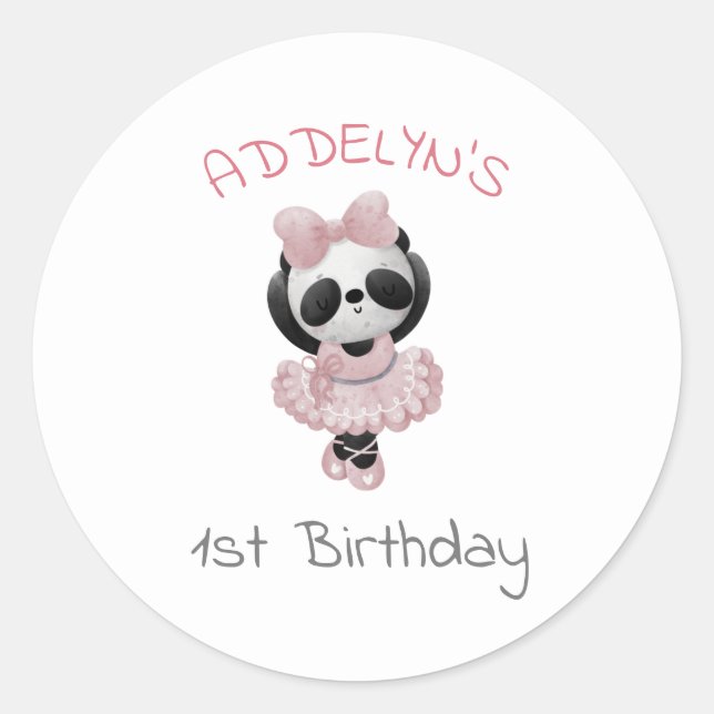 Cute Panda Bear Ballerina Child's 1st Birthday  Classic Round Sticker (Front)