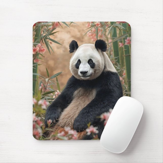 Cute Panda Bear Bamboo Art Mouse Pad (With Mouse)