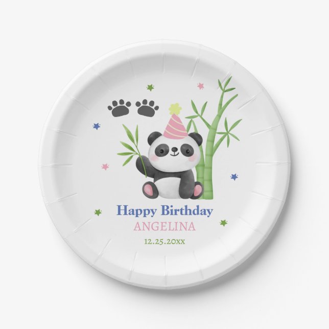 Cute Panda Bear Bamboo Birthday  Paper Plate (Front)