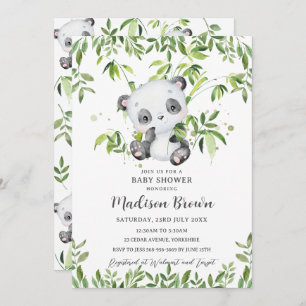 Cute Panda Bear Bamboo Greenery Baby Shower  Invitation