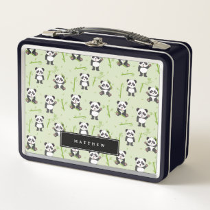 Cute Panda Bear Bamboo Kawaii Animals Kids Metal Lunch Box