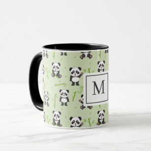 Cute Panda Bear Bamboo Kawaii Animals Monogram Mug