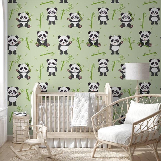 Cute Panda Bear Bamboo Kawaii Animals Nursery Wallpaper (Kids)