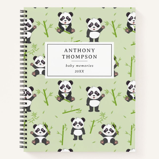 Cute Panda Bear Bamboo Kawaii Animals Pattern Notebook (Front)