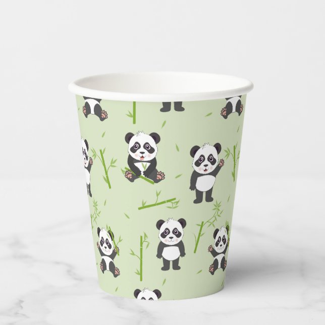 Cute Panda Bear Bamboo Kawaii Animals Pattern Paper Cups (Front)