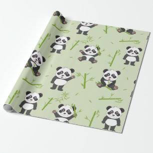 Cute Panda Bear Bamboo Kawaii Animals Pattern Wrapping Paper