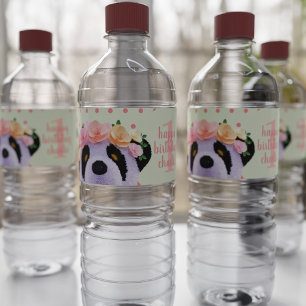 Cute Panda Bear Birthday Party Water Bottle Label