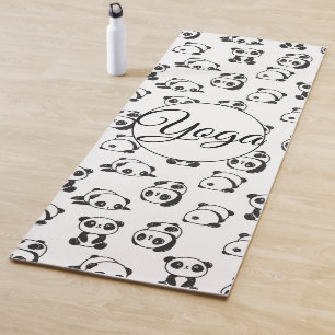 Cute Panda Bear Black and White Pattern (1 sided) Yoga Mat