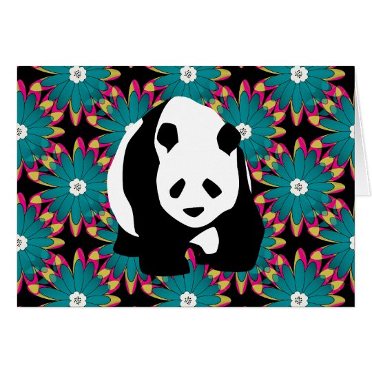 Cute Panda Bear Blue Pink Flowers Floral Pattern Card